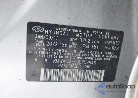 2013 Hyundai Elantra Gls из США, поврежденный, VIN KMHDH4AE5DU759846